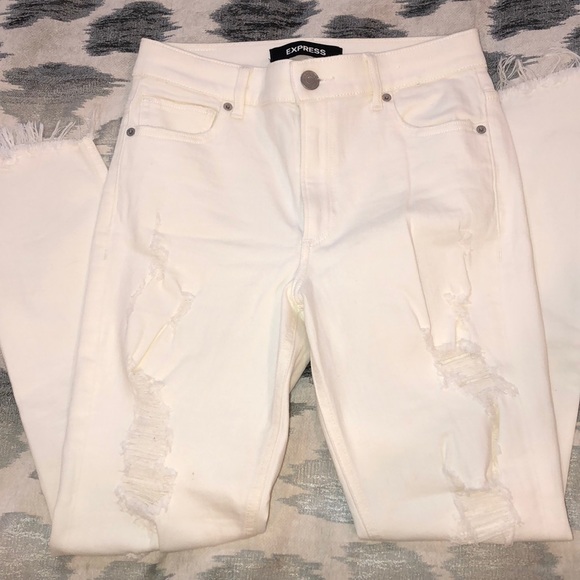 Express Denim - Express Ankle Legging High Rise White Ripped Jeans